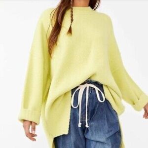 FREE PEOPLE Peaches High Low Yellow Mock Slit Sweater Pullover Top